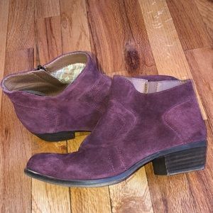 Lucky Brand Suede Western Booties- red/burgundy